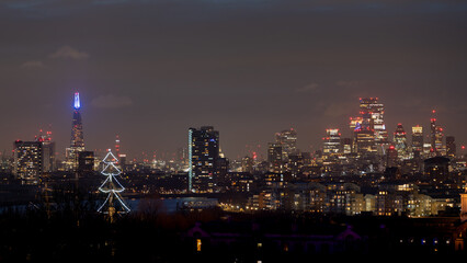 Night cityscape with bright lights and skyline