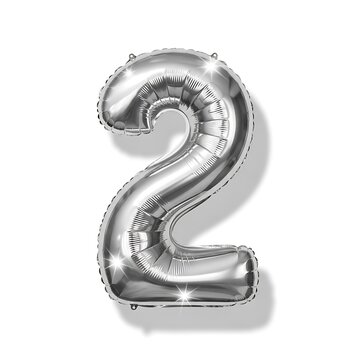 Silver number 2 balloon on white background