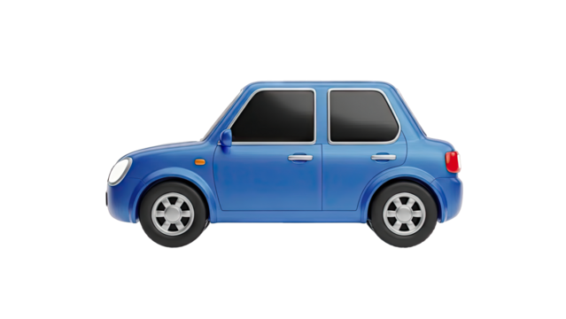 Blue Cartoon Car on White Background - Powered by Adobe
