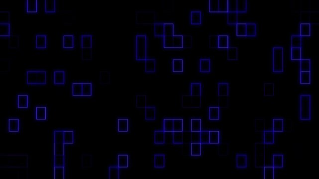abstract background with dark blue binary code animation, futuristic technology glowing neon grid pattern animated video, abstract blue background with squares lines on dark black digital backdrop 