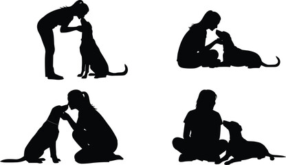 Dog owner bonding moments, woman with pet silhouette, love care trust companionship, training affection, loyalty friendship, animal relationship concept, scene