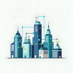 Obraz premium Modern City Skyline with Network Connections.