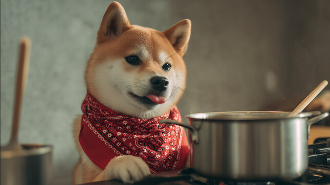 料理をする犬