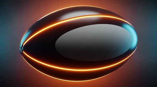 Cyberpunk American Rugby Ball: Oval Glossy Chrome Rim Neon Blue Orange Glow