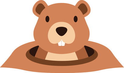 Cute cartoon groundhog peeking out of hole