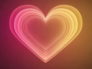Multi Layered Glowing Neon Heart Outlines on Warm Gradient Background