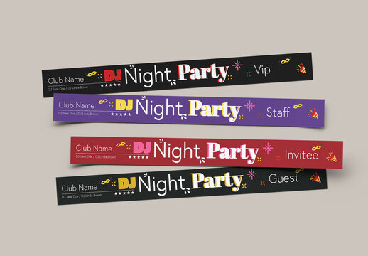 Dj Night Party Wristband Ticket Template for Events