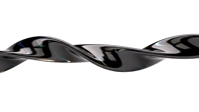 Twisted Black Glossy Shape on White Background - Powered by Adobe