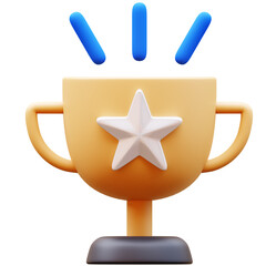 3D Illustration of Golden Trophy with Star, a symbol of victory, achievement, and success, rendered in a modern, minimalist style. Perfect for awards.
