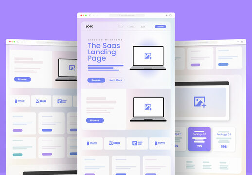 SaaS Landing Page UI Design Wireframe Template