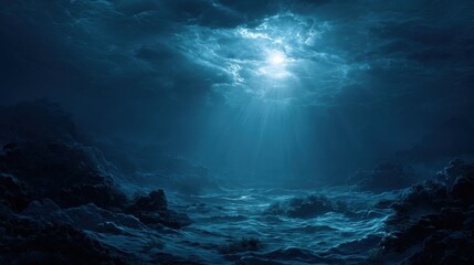 Underwater Sea - Deep Abyss With Blue Sun light