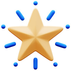 3D Illustration of a gold star with blue light rays, perfect for highlighting achievements, features, or ratings in websites and apps.