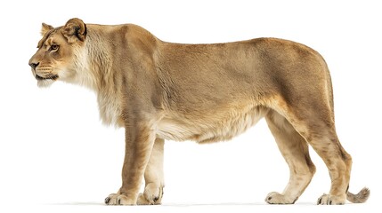 Obraz premium Side profile of a female lion isolated on the white background 
