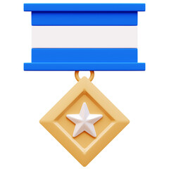 3D Illustration of an ornate gold medal with a white star in the center, perfect for award ceremonies, achievements, or military honors.