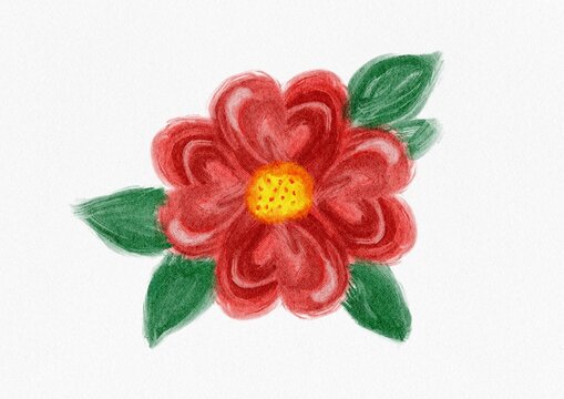 Watercolor illustration of red flower with heart-shaped petals, Valentines Day, February 