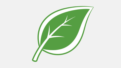 Green Leaf Icon with White Outline and Veins on White Background.