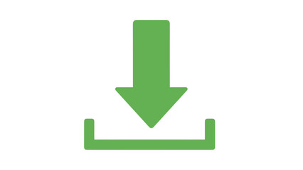 Green Download Icon Arrow Pointing Down into Tray Simple Design.
