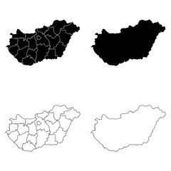 Hungary Outline and Solid Fill Map Set.