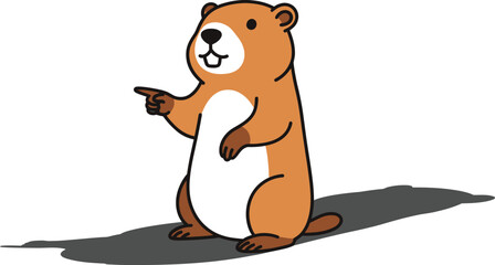 Cute cartoon beaver pointing with friendly smile on face standing