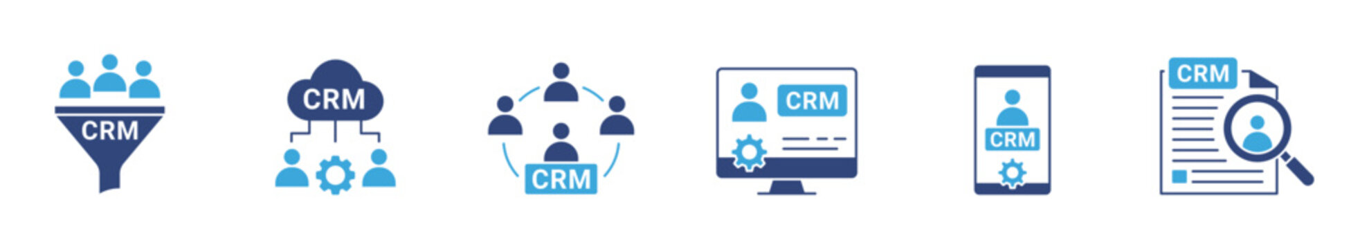 CRM System Icons Set, Customer Relationship Management and Database Symbols, Business Marketing Concept, Vector Illustration