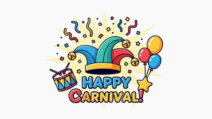 Vibrant carnival celebration with colorful jester hat and balloons