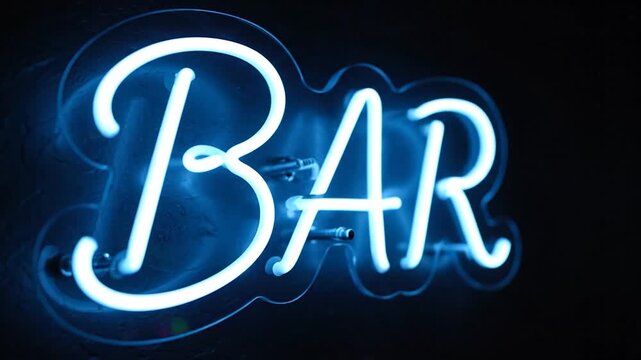 A glowing, neon "BAR" sign against a dark blue background. The light outlines the letters