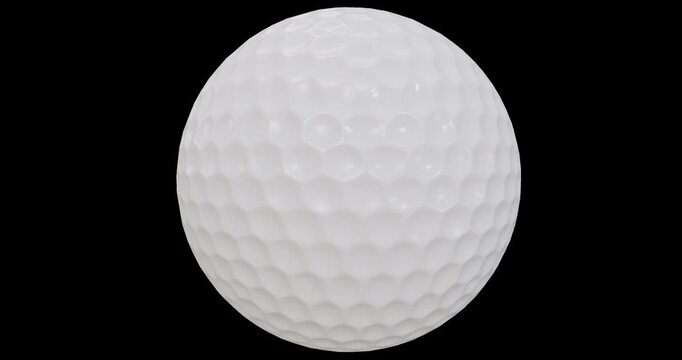 Seamless looping American golf ball with hexagonal dimples isolated horizontal axis rotation footage with alpha channel (Prores, 4K).  3D FX animation.
