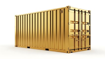 Golden shipping container 3d render isolated on white
