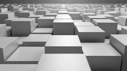 Dynamic abstract background featuring a vast grid of rising and falling metallic cubes creating a futuristic landscape of geometric shapes and digital movement symbolizing data flow technological pro. - Powered by Adobe