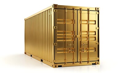 Shiny golden shipping container isolated on white