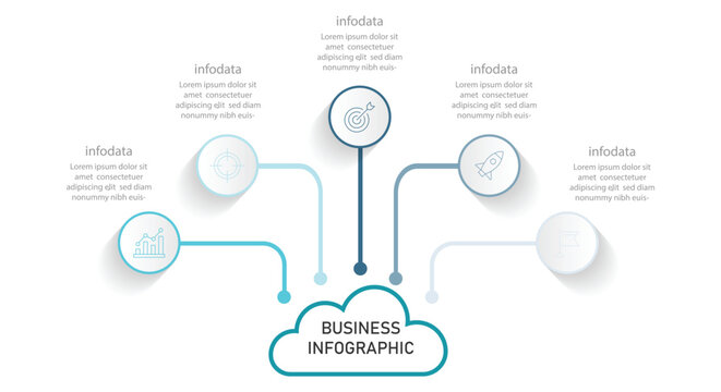 Cloud shape infographic process diagram. Infographic template for industry, business, energy, technology, science. A cloud with 5 connected steps. vector