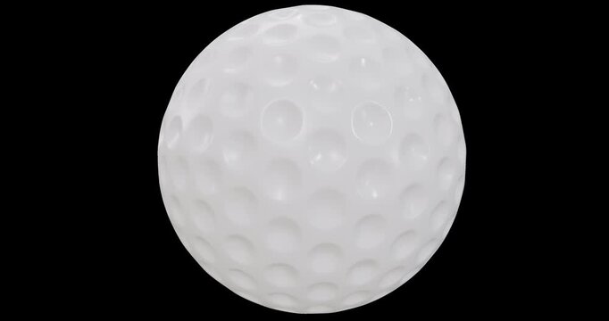 Seamless looping Britain golf ball with hexagonal dimples isolated horizontal axis rotation footage with alpha channel (Prores, 4K).  3D FX animation.
