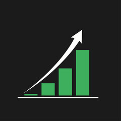a bar chart with an upward trending white arrow