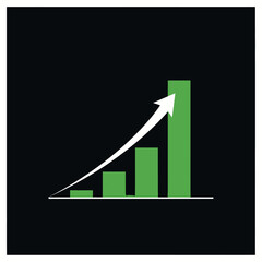 a bar chart with an upward trending white arrow
