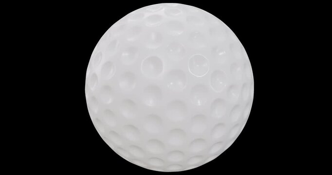 Seamless looping Britain golf ball with hexagonal dimples isolated random axis rotation footage with alpha channel (Prores, 4K).  3D FX animation.
