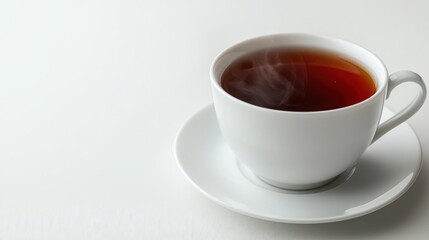 Steam Rising from a Freshly Brewed Cup of Black Tea on a White Background with a Minimalist Aesthetic