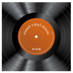 LP vinyl with sample text in separate layer, vector macro illustration