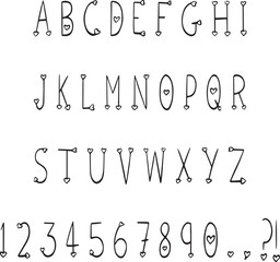 Valentines Day Heart Love Handwritten sketch typography font lettering ABC cartoon vector text