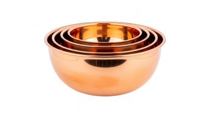 Set of shiny copper bowls in different sizes isolated on transparent background