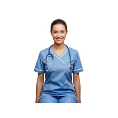 Smiling female doctor in scrubs