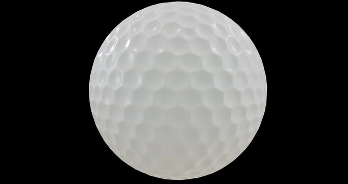 Seamless looping American golf ball with hexagonal dimples isolated horizontal axis rotation footage with alpha channel (Prores, 4K).  Studio light. 3D FX animation.
