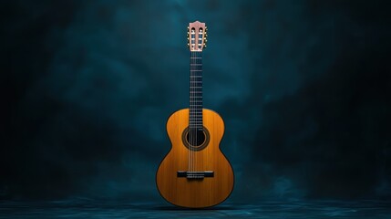 Elegant Acoustic Guitar on Dark Background with Artistic Lighting and Smooth Texture
