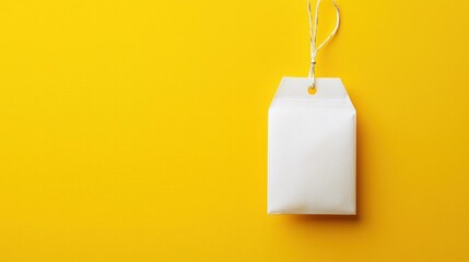 Minimalist White Milk Carton with Tag on Bright Yellow Background for Modern Food and Drink Representation