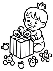 Child opening gift box isolated on white background, Vector, illustration