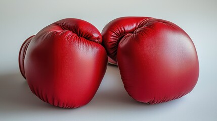 Red Leather Boxing Gloves Placed Together on a Neutral Background for Sports and Fitness Motivation