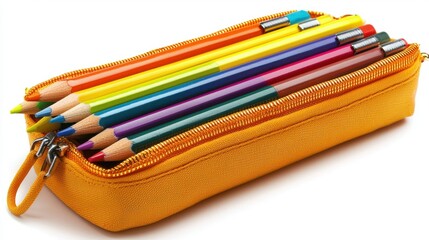 Bright Yellow Pencil Case Filled with Colorful Pencils for Artistic Projects and School Supplies