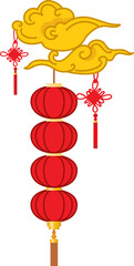 Vertical Red Lantern Stack Illustration for Chinese New Year and Festival Decoration