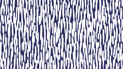 An abstract seamless pattern featuring textured, vertical white paint brush strokes on a contrasting dark navy blue background.