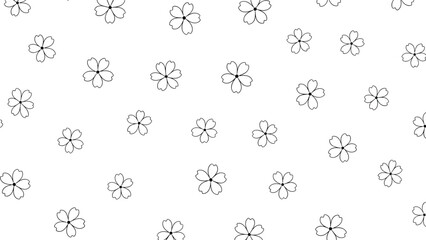 A minimalist and delicate seamless pattern of small, hand-drawn black outline flowers scattered across a white background.