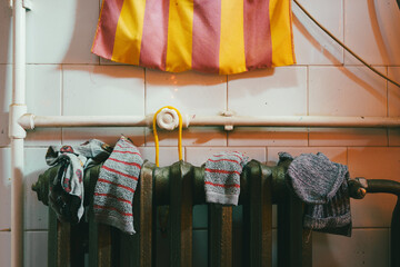 Drying socks on an old radiator